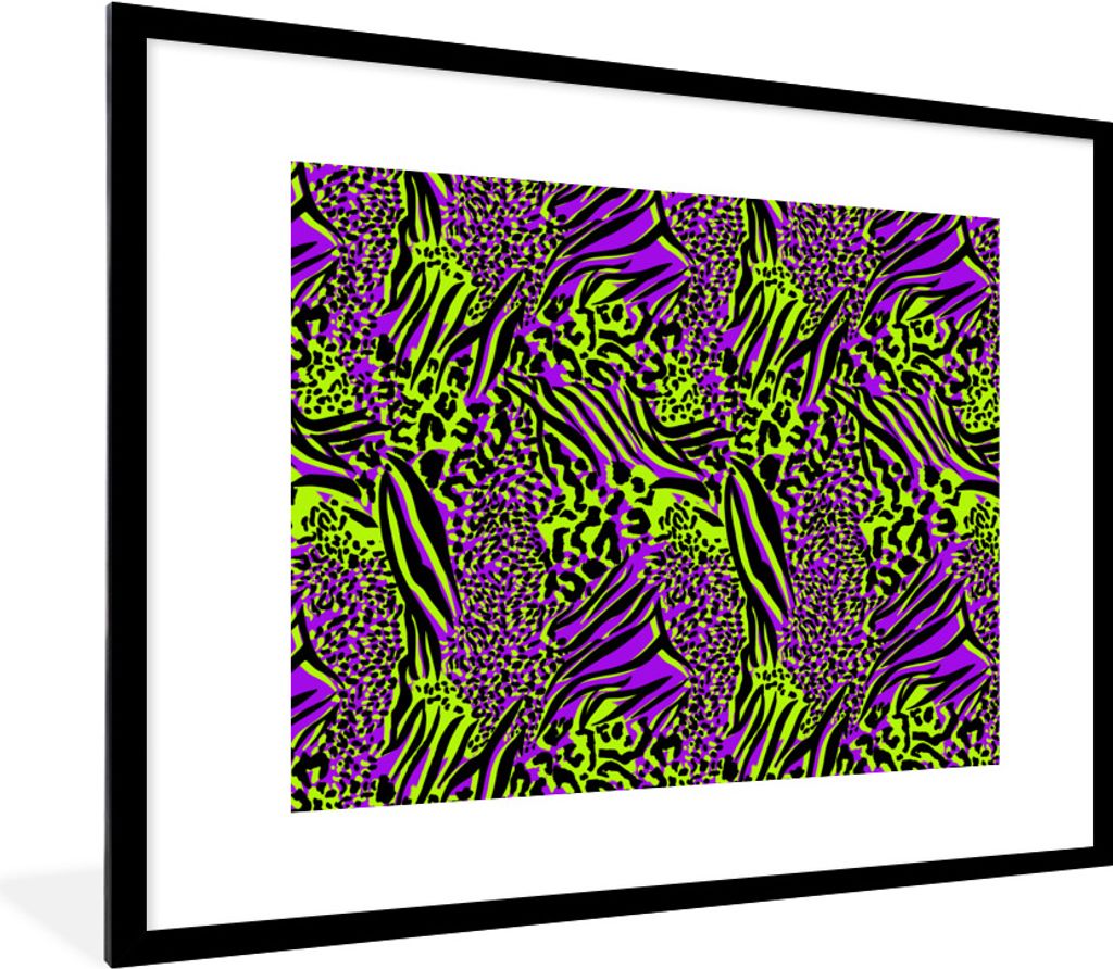 MuchoWow Gerahmtes Poster Tiermuster - Muster - Neon - Lila 80x60 cm - Poster mit Schwarzem Bilderrahmen Wandposter Rahmen Foto Bilder - Schlafzi...