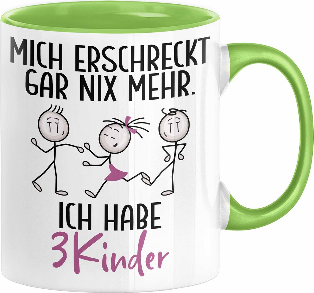 Eltern Mutter Vater Tasse Geschenk von 3 Kindern Lustige Geschenkidee für Mama Papa Mich Erschreckt Gar Nix Mehr Ich Habe 3 Kinder (Grün)