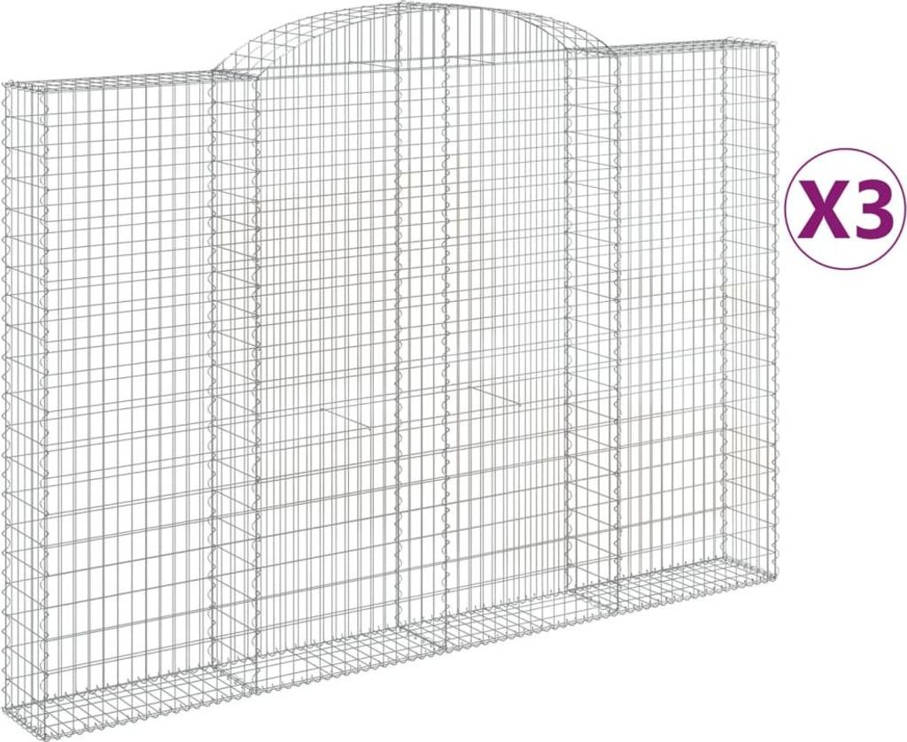 vidaXL Gabionen mit Hochbogen 3 Stk. 300x30x200/220cm Verzinktes Eisen