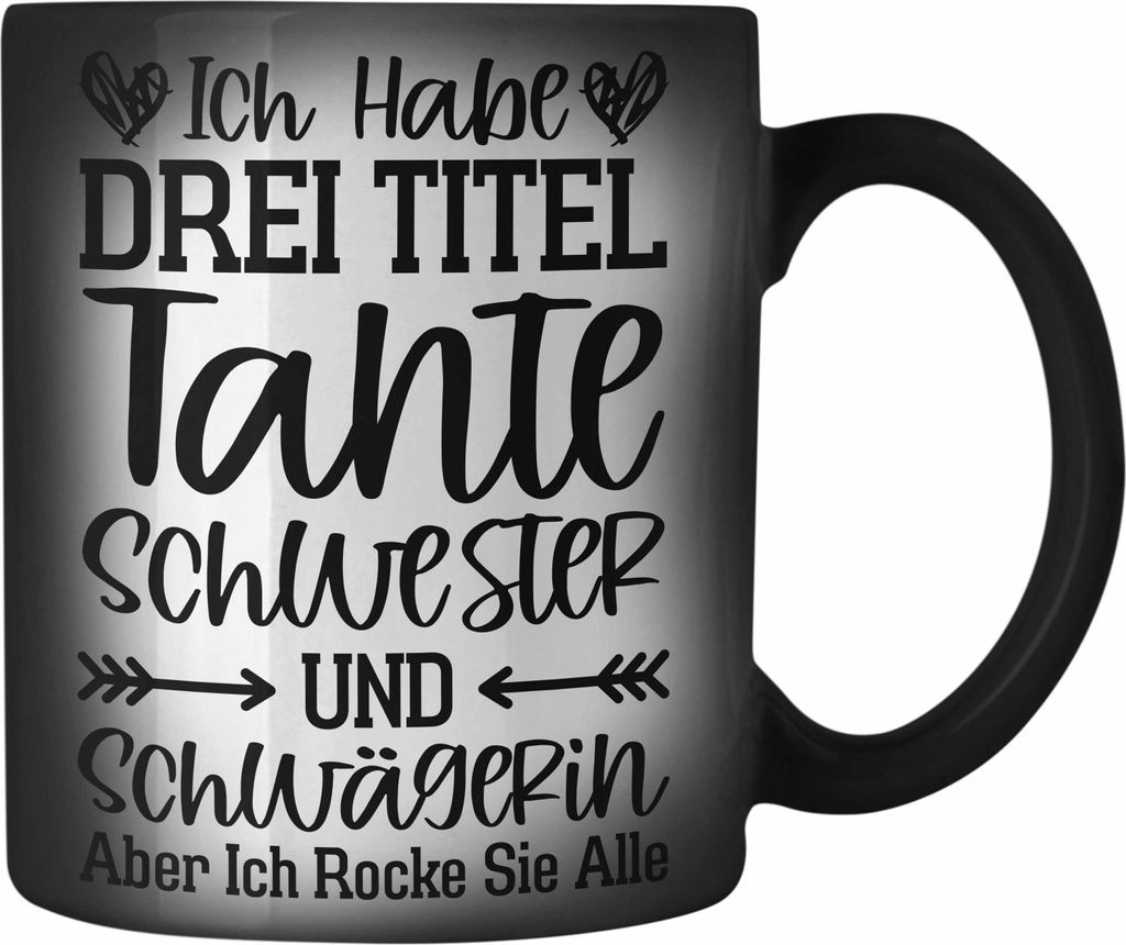 Trendation - Beste Tante Geschenk Farbwechsel Zauber-Tasse mit Spruch für Tante Weihnachten Lieblings Schwester Tante Schwägerin (Schwarz)