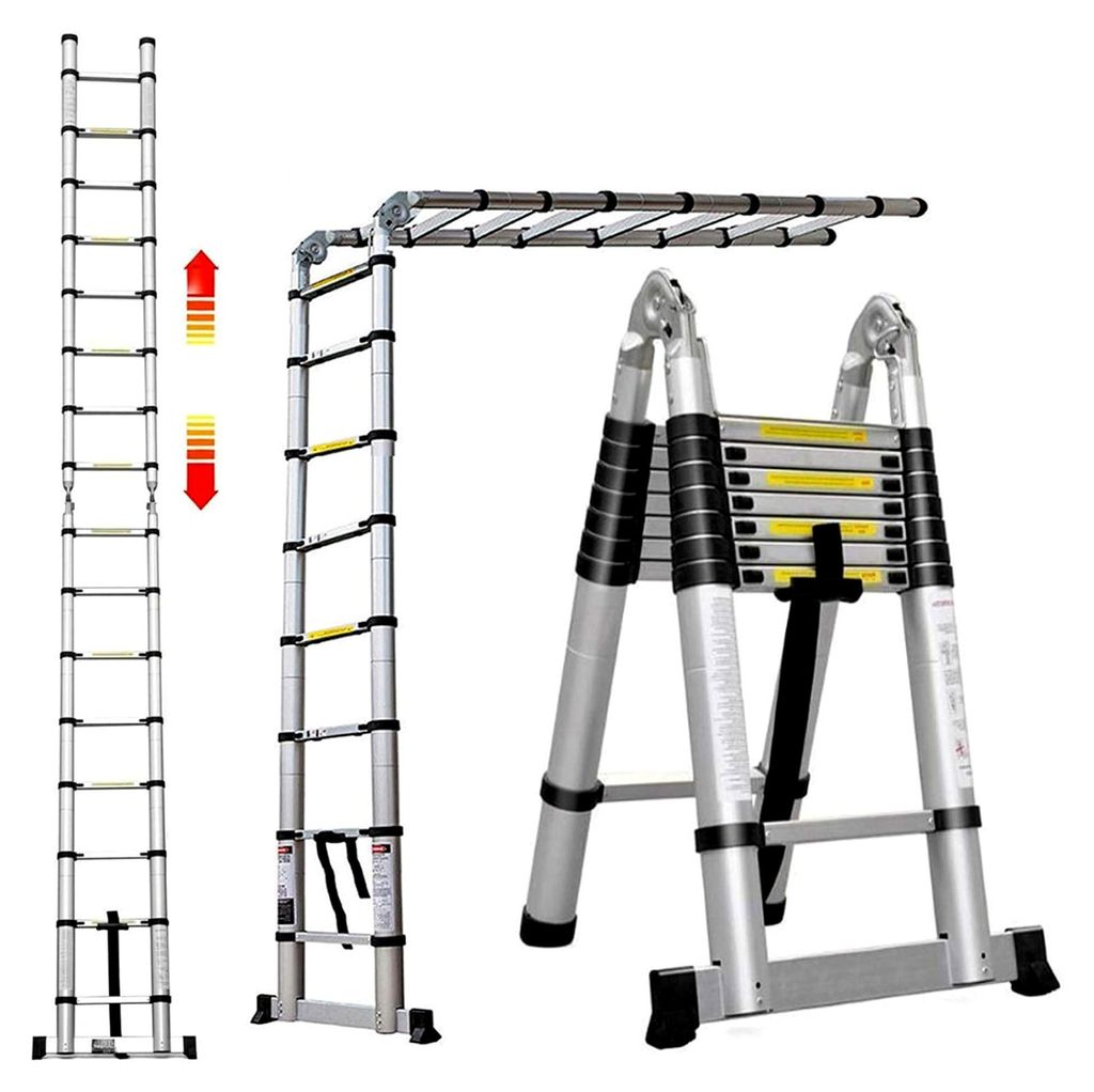 5 m Teleskopleiter Aluminium 2,5 m + 2,5 m Schiebeleiter Klappleiter Multifunktionsleiter Ausziehleiter 16 Sprossen max. Belastbarkeit 150 kg