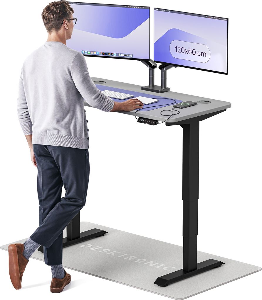 Desktronic HomePro Elektrisch höhenverstellbarer Schreibtisch 120x60cm Schwarz/Grau mit Memory-Funktion, Anti-Kollisions Technologie, USB-A und US...