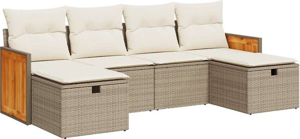 vidaXL 6-tlg. Garten-Sofagarnitur mit Kissen Beige Poly Rattan
