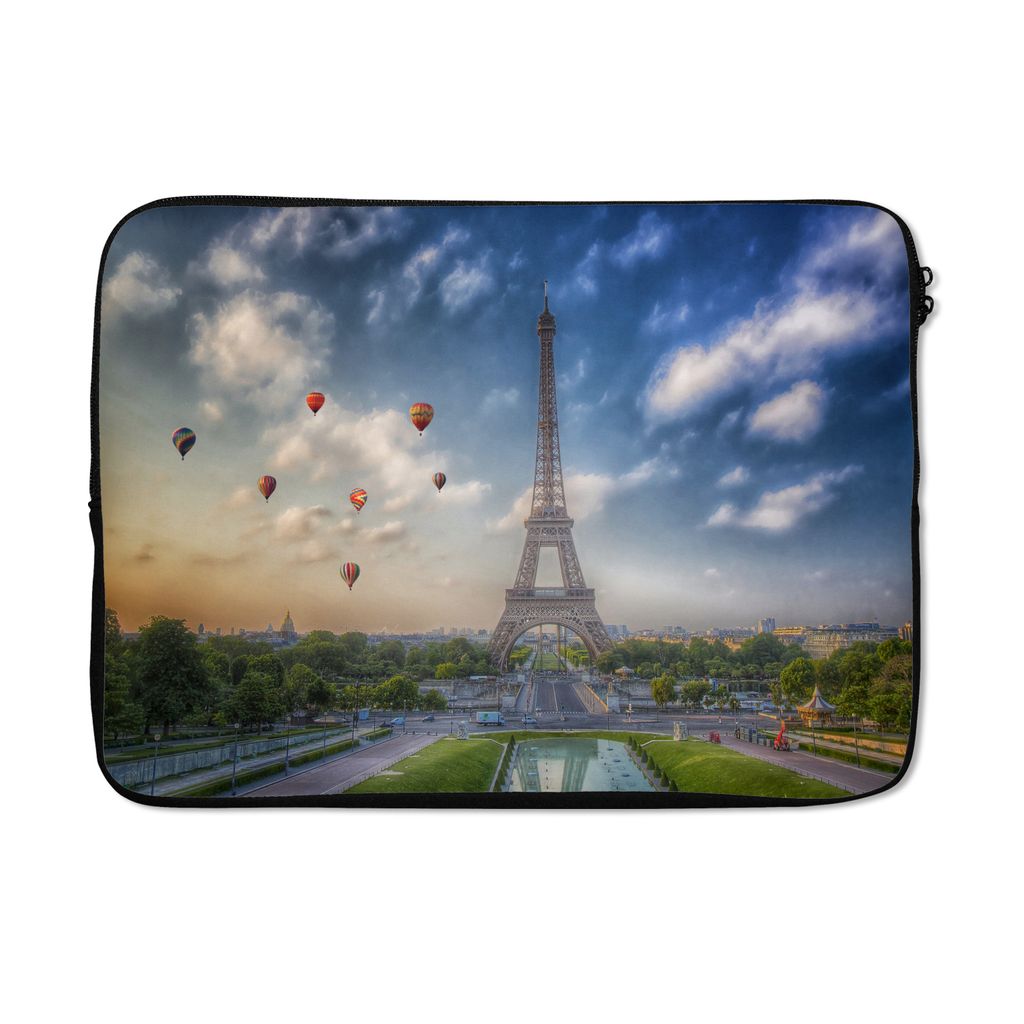 MuchoWow Laptop Hülle 14 ZollDer Eiffelturm mit Heißluftballons im Hintergrund über Paris Laptoptasche - Laptoptasche - Stoßsicher - Schutzhaube