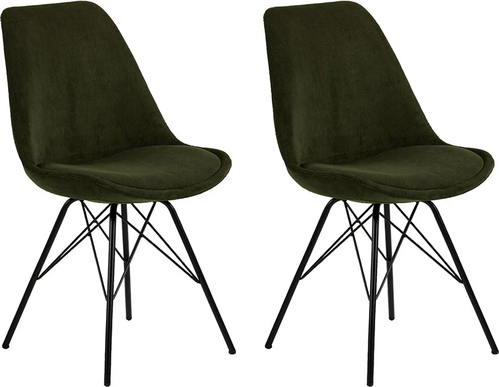 Chaise de salle à manger Erina Smuk en velours côtelé vert olive - 2 pcs
