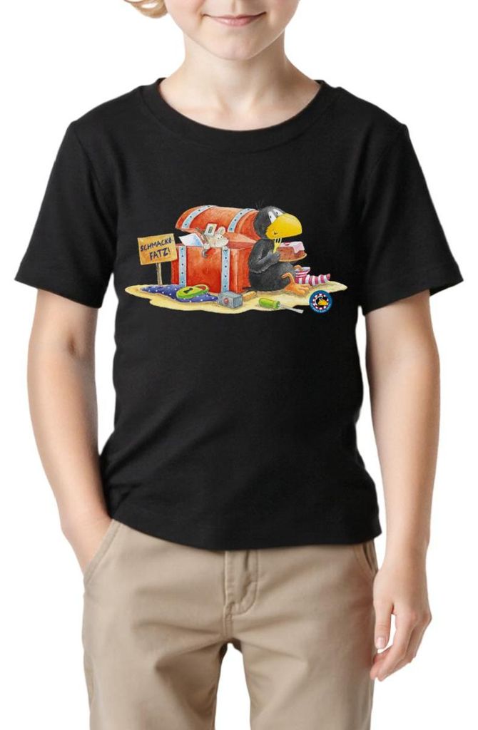 Spreadshirt Der kleine Rabe Socke Schmackofatz Kinder Basic T-Shirt, 122/128 (7-8 Jahre), Schwarz