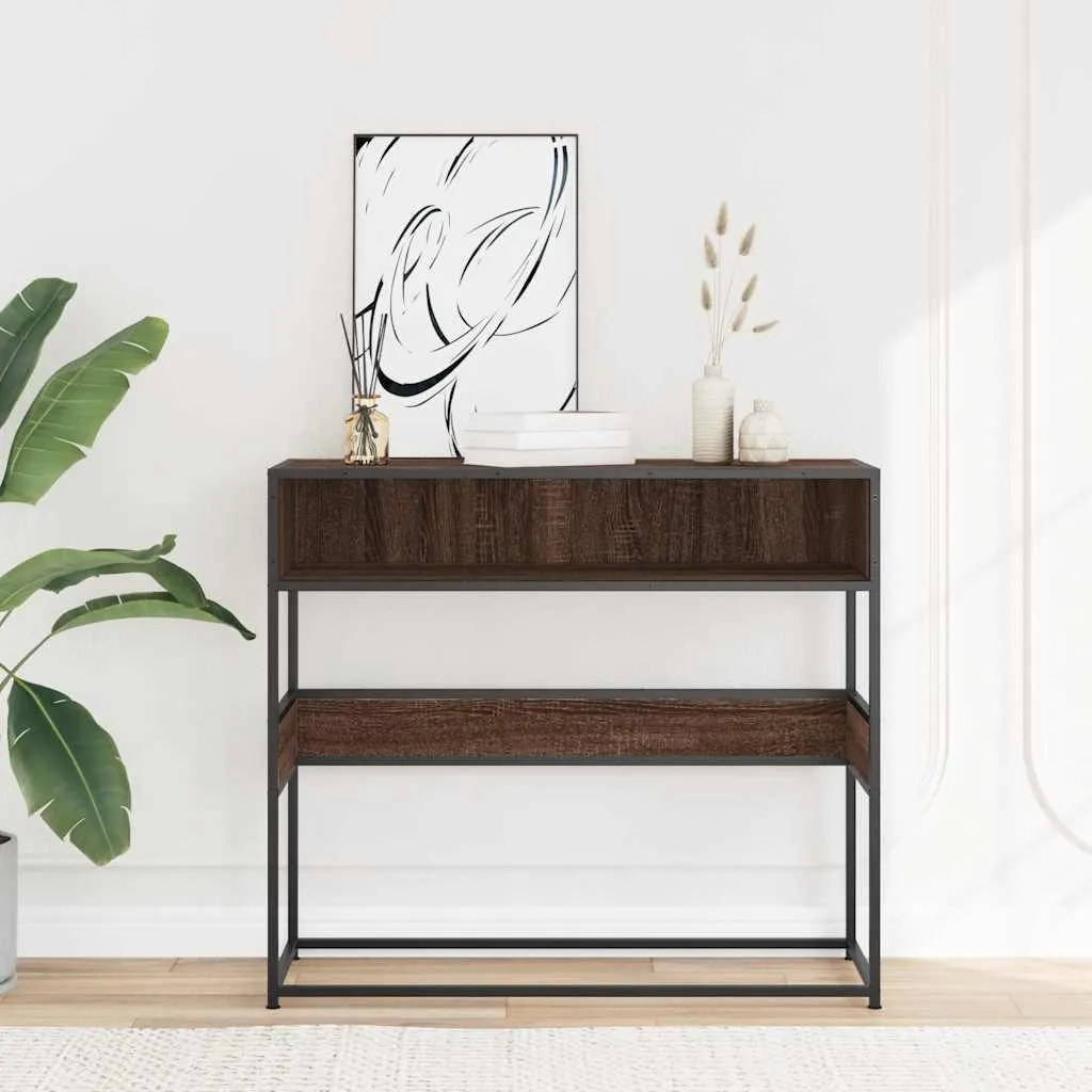 Table console vidaXL chêne marron 90x35x80 cm en bois composite robuste