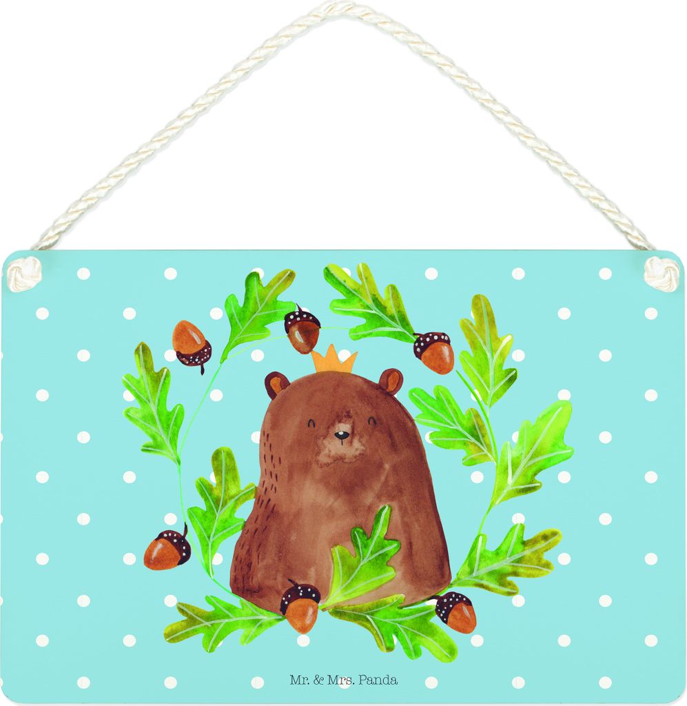 Mr. & Mrs. Panda Schild Bär König DIN A4 - Blau Pastell - Geschenk, Wandbild Holz, Teddy, Türschild, holzbild, Daddy, Papi, Vatertag, Vater, Dad...