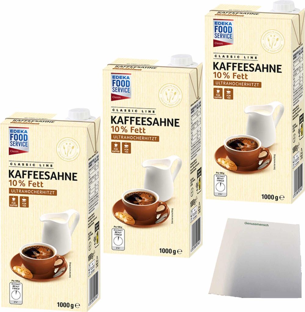 Edeka Food Service Kaffeesahne 10% Fett Ultrahocherhitzt 3er Pack (3x1kg Packung) + usy Block