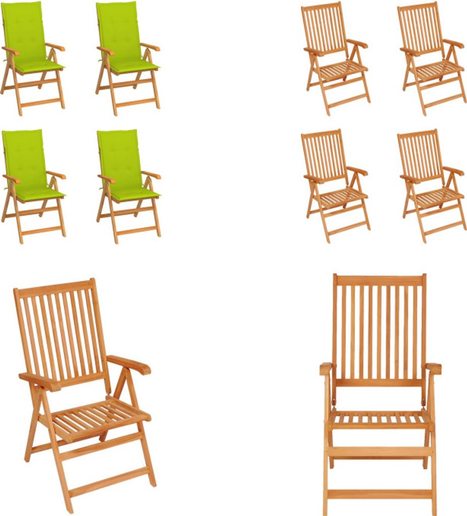 vidaXL Gartenstühle 4 Stk. mit Hellgrünen Kissen Massivholz Teak - Gartenstuhl - Gartenstühle - Gartensessel - Klappstuhl