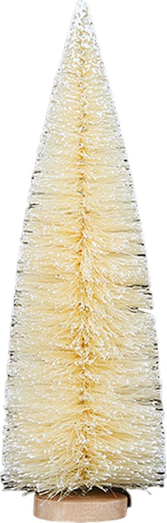 Mini-Weihnachtsbaum aus Sisal, künstlicher Kiefernbaum mit Schnee- und Frost-Effekt, Holzsockel, kleiner Flaschenbürstenbaum als winterliche Tisc...