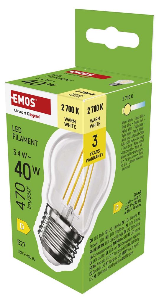 EMOS LED Lampe Edison MiniGlobe, 3,4W Ersatz für 40W Glühbirne, runde Vintage-Glühlampe mit E27 Sockel und Helligkeit 470 lm, Warmweiß 2700 K
