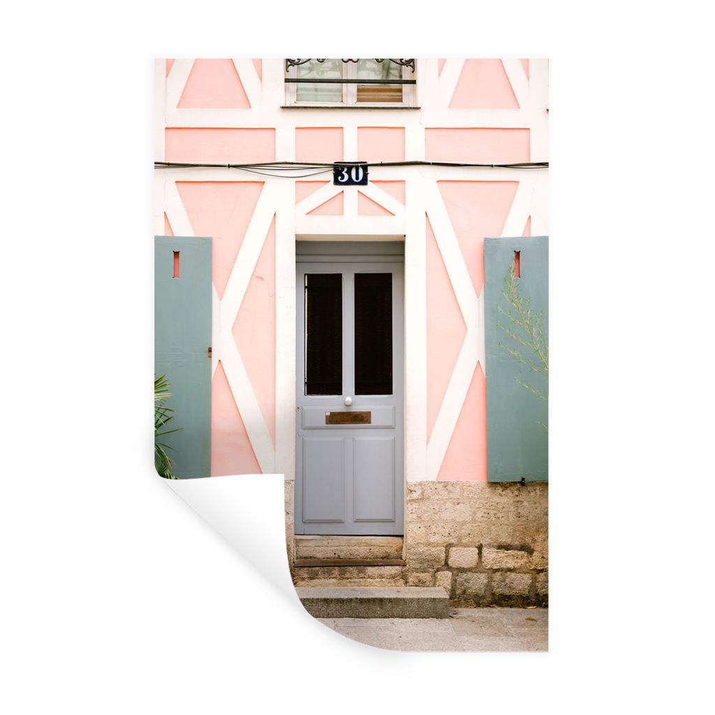 MuchoWow Wandtattoo Wandsticker Wandaufkleber Rosa - Tür - Architektur - Haus 80x120 cm Selbstklebend und Repositionierbar - Repositionierbar - ...