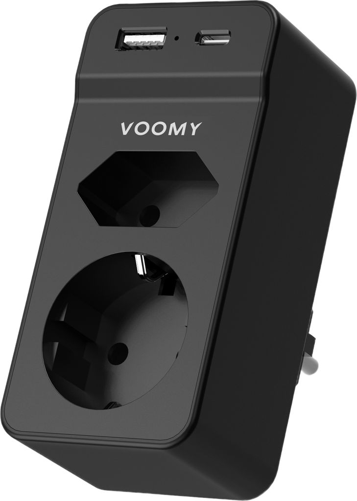 VOOMY 4-in-1 Mehrfachstecker – Steckdosenadapter mit 2 USB & 2-Fach – 1 USB-C und 1 USB-A - Kompakt & 4000W – Schwarz