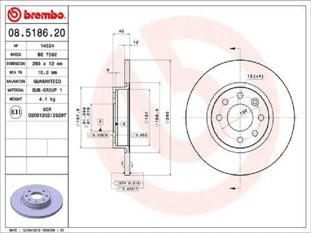 Paire de Disques de Frein Brembo 08.5186.20 pour Entretien Auto