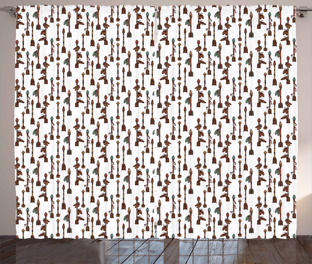 ABAKUHAUS Pfeil Rustikaler Gardine, Bogenschießen Bohemian Ethnic, Schlafzimmer Kräuselband Vorhang mit Schlaufen und Haken, 280 x 175 cm, Mehrfa...