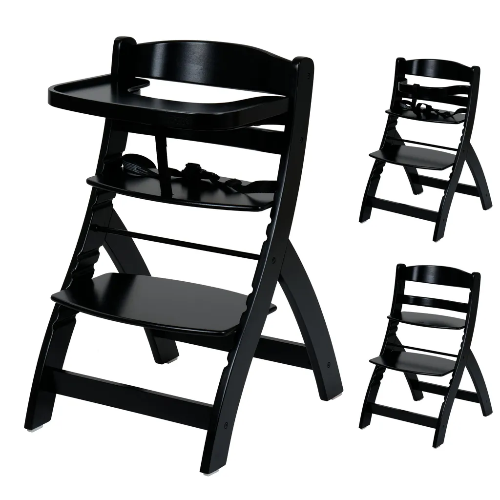 Chaise Haute Réglable avec Plateau - Design Bois Ergonomique Noir