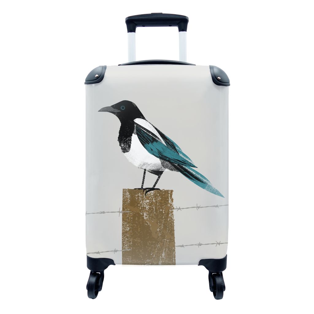 MuchoWow Koffer Handgepäck Trolley Rollkoffer Kleine Reisekoffer mit 4 Rollen - Elster - Stange - Weiß - Cabin Size < 55x40x23 cm & 55x40x20 cm...