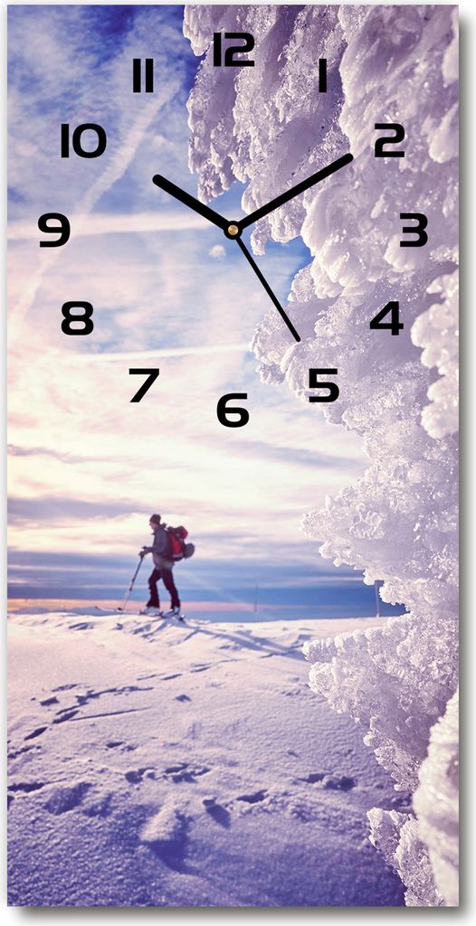 Wanduhr aus Glas – 30x60 cm - Glasbild - Glasuhr - Gehärtetes Glas -Skifahrer