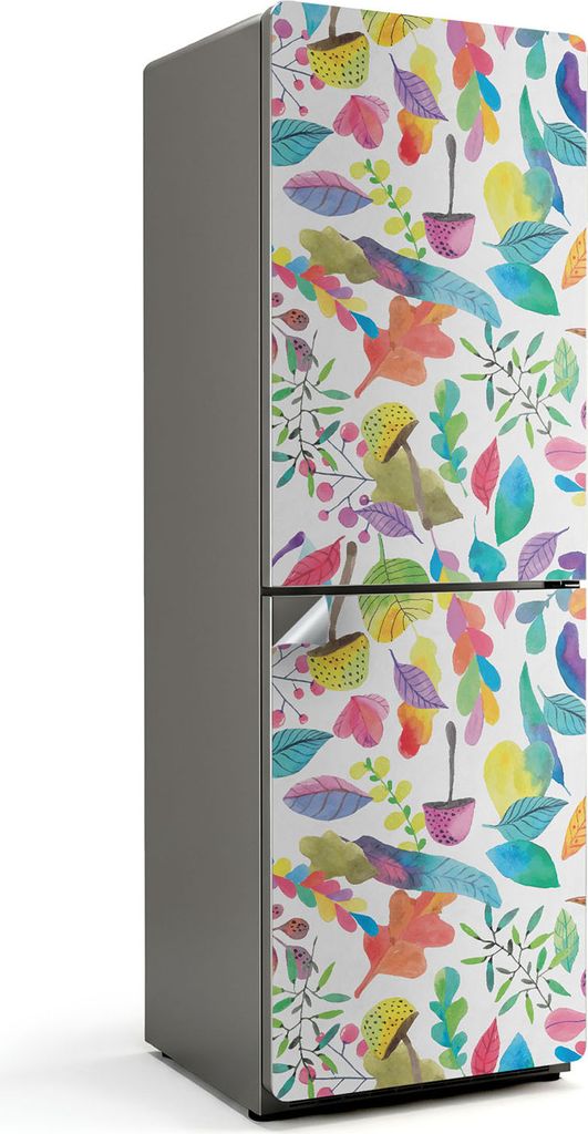 Bunte Blätter und Blüten – Kühlschrank Aufkleber – Klebefolie Kühlschrank – Kühlschrank Dekor – Kühlschrankfolie selbstklebend – K...