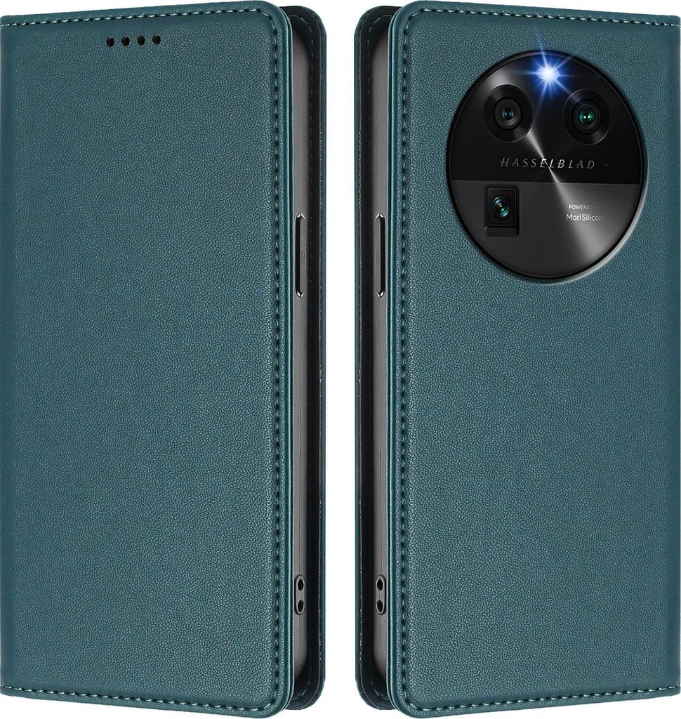 Handyhülle für Oppo Find X6, Kunstleder Klapphülle Stoßfeste Magnetische Hülle mit Ständer Grün