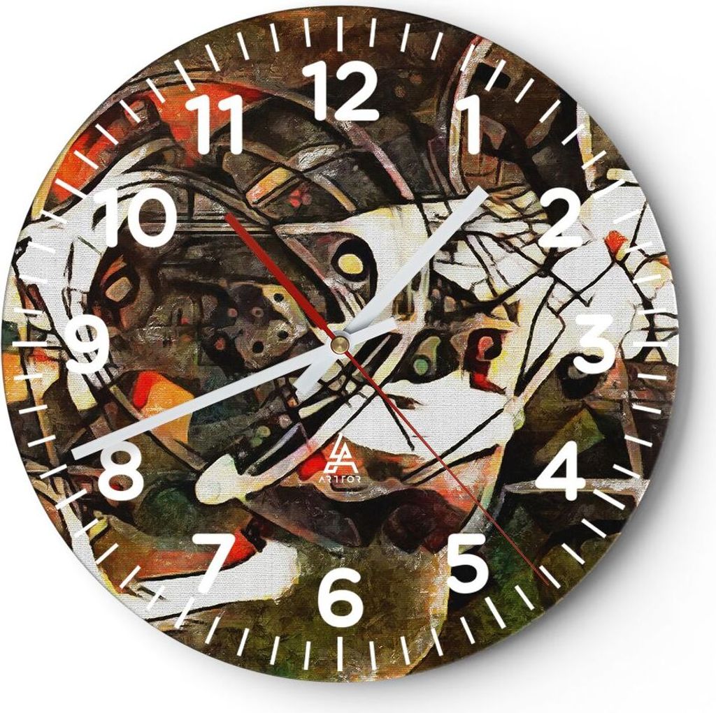 Wanduhr - Rund - Glasuhr - Abstraktion modern - 40x40cm - Schleichendes Uhrwerk - Lautlos - zum Aufhängen bereit - Dekoration Modern - Wanddekorat...