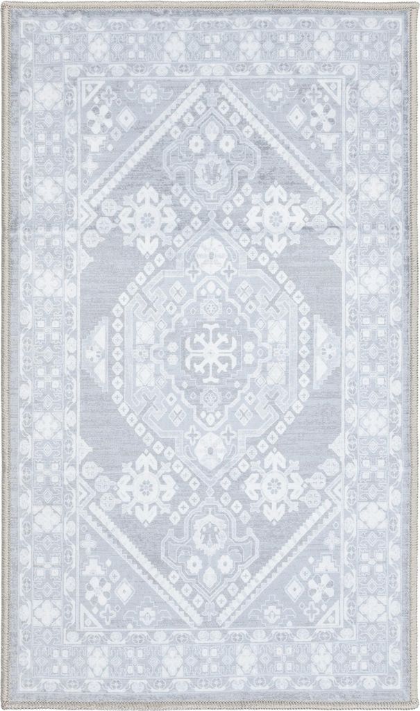 Teppich Wohnzimmer Schlafzimmer - 60x100 cm - Kurzflor - Waschbar - Anti-Rutsch Rückseite - Graue Läufer