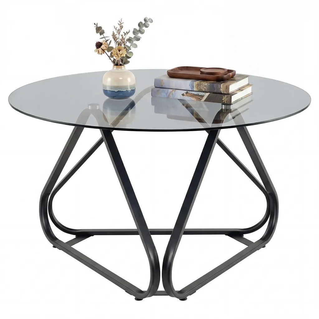 Table basse COSTWAY en verre trempé noir 80 cm pour salon et bureau