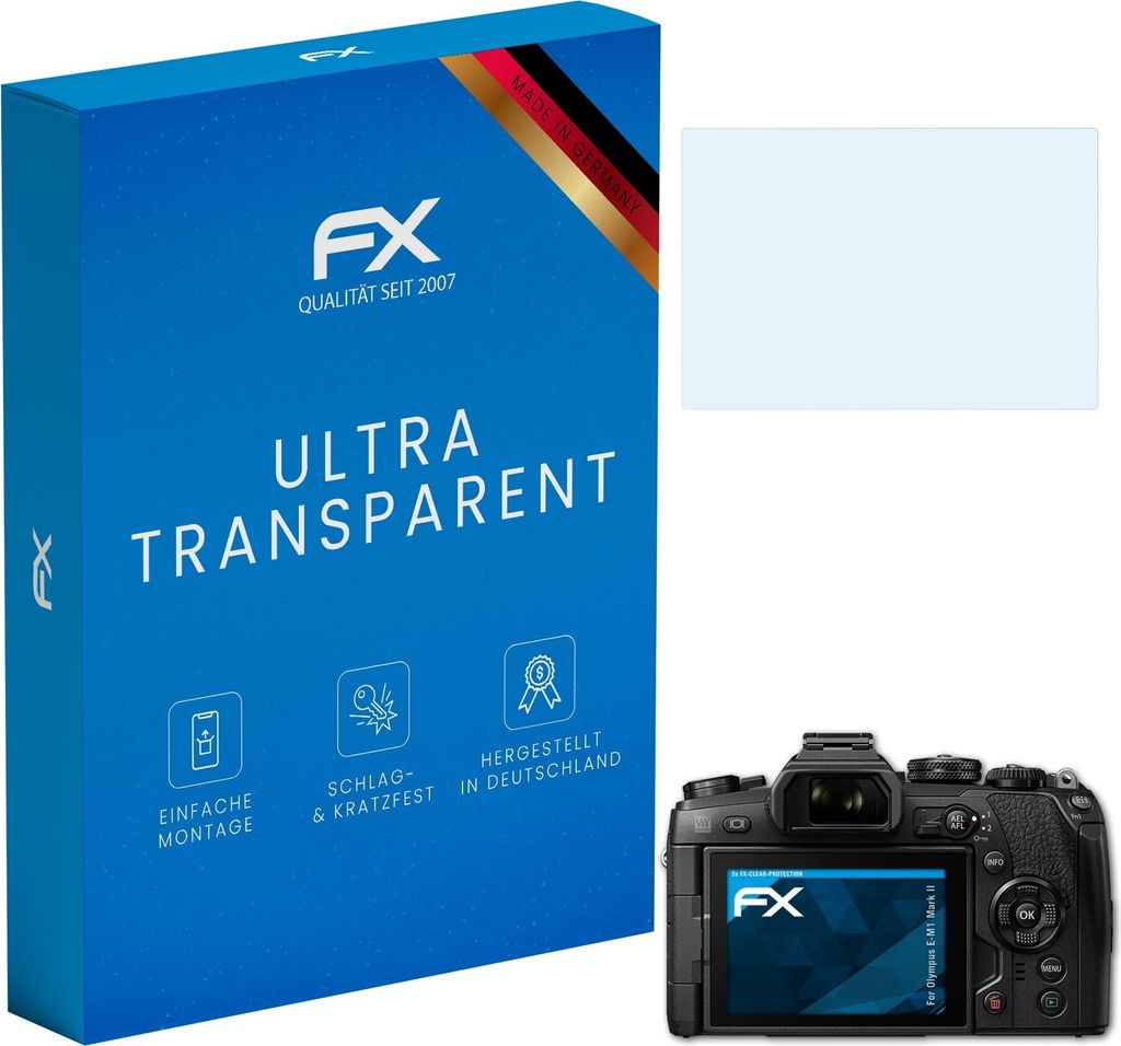 atFoliX FX-Clear 3x Schutzfolie kompatibel mit Olympus E-M1 Mark II Displayschutzfolie