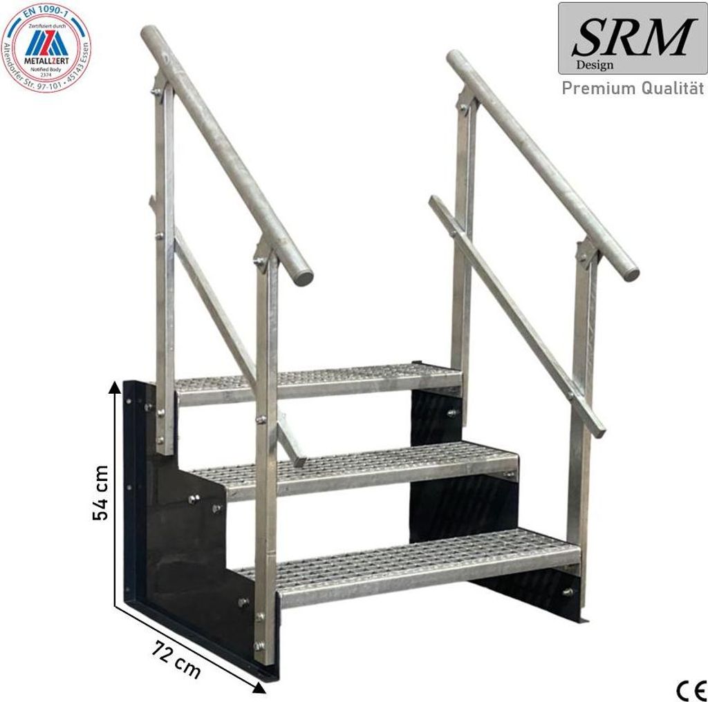 3 Stufen Standtreppe Modell 2 freistehend anthrazit Treppe Stahltreppe Tritthöhe 18 cm Breite 140 cm Höhe 54 cm 2x Geländer