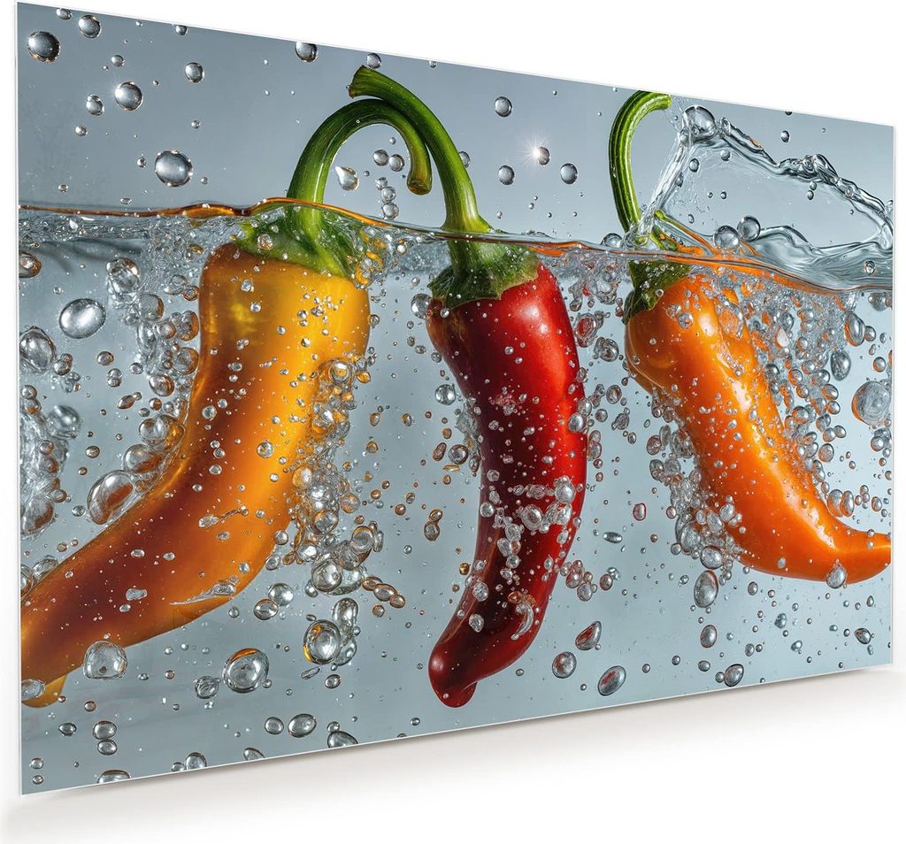 Glasbild 75x50cm in XXL für Wohnzimmer, Schlafzimmer Motiv Paprika im Wasser