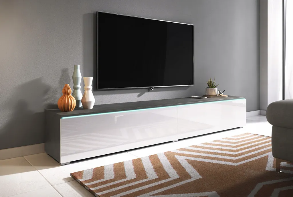 Meuble TV CERIEE 180 : Rangez vos Appareils avec Style Blanc Brillant