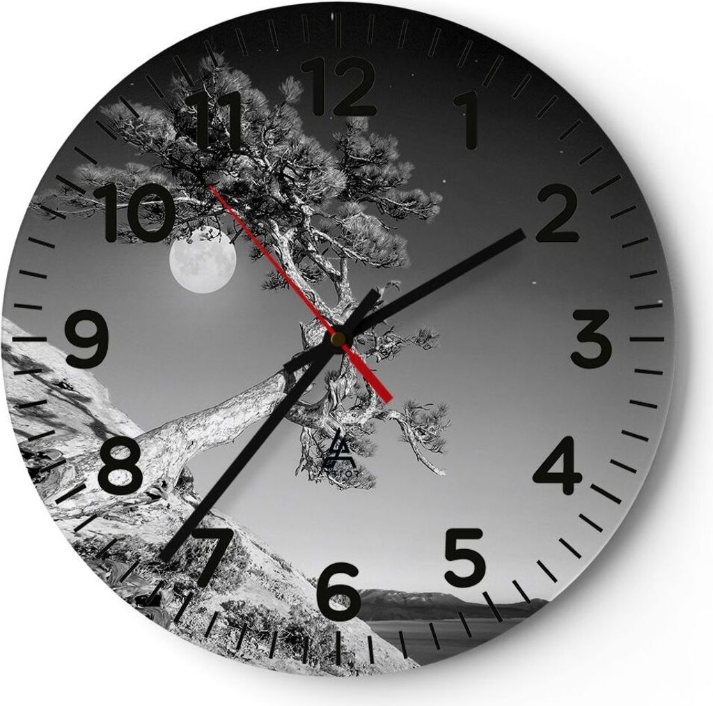 Wanduhr - Rund - Glasuhr - Voll der Mond Baum - 30x30cm - Schleichendes Uhrwerk - Lautlos - zum Aufhängen bereit - Dekoration Modern - Wanddekorat...