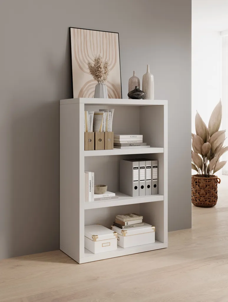 Étagère Modica Blanche en Bois E1 Alvéolaire - 80x123x38 cm de Qualité