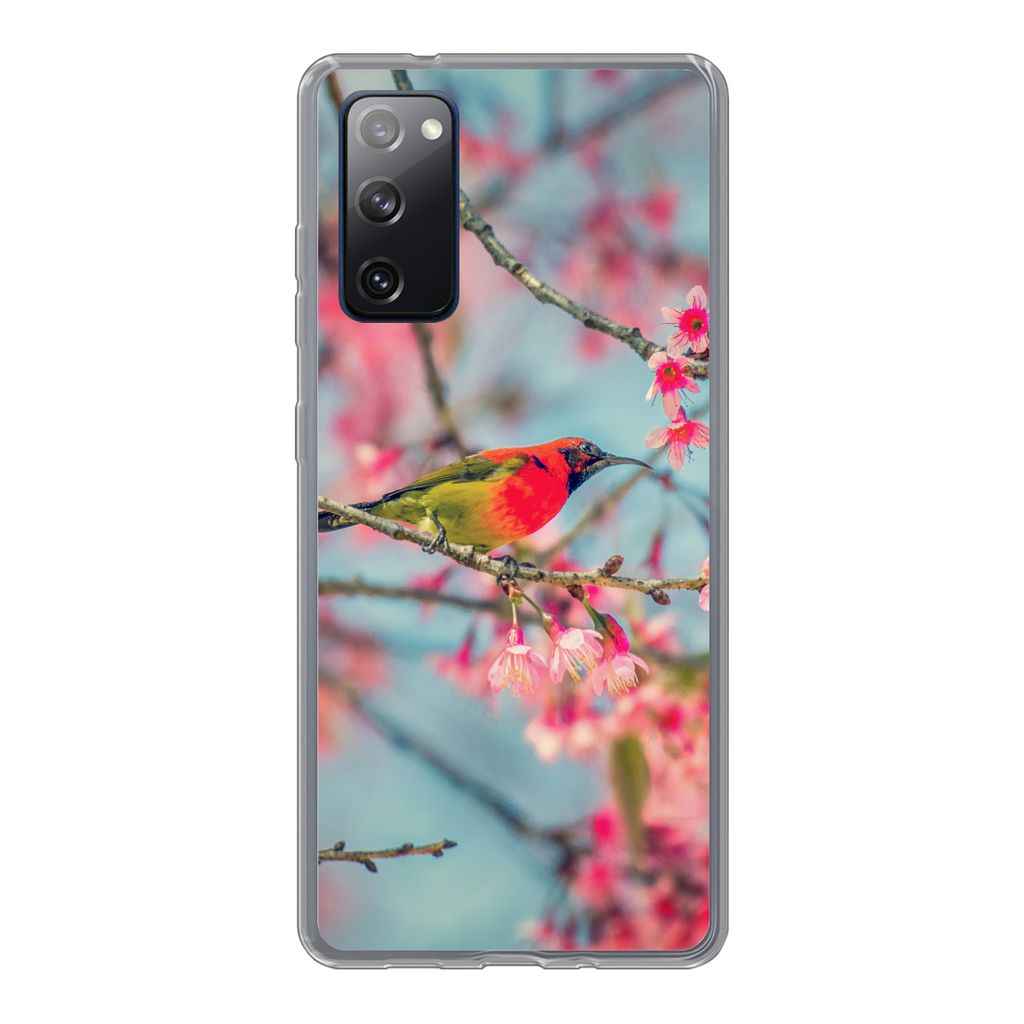 MuchoWow Handyhülle Schutzhülle Hülle für Samsung Galaxy S20 FE Vogel - Sakura - Farben Silikon Softcase Handy Hülle - Abdeckung