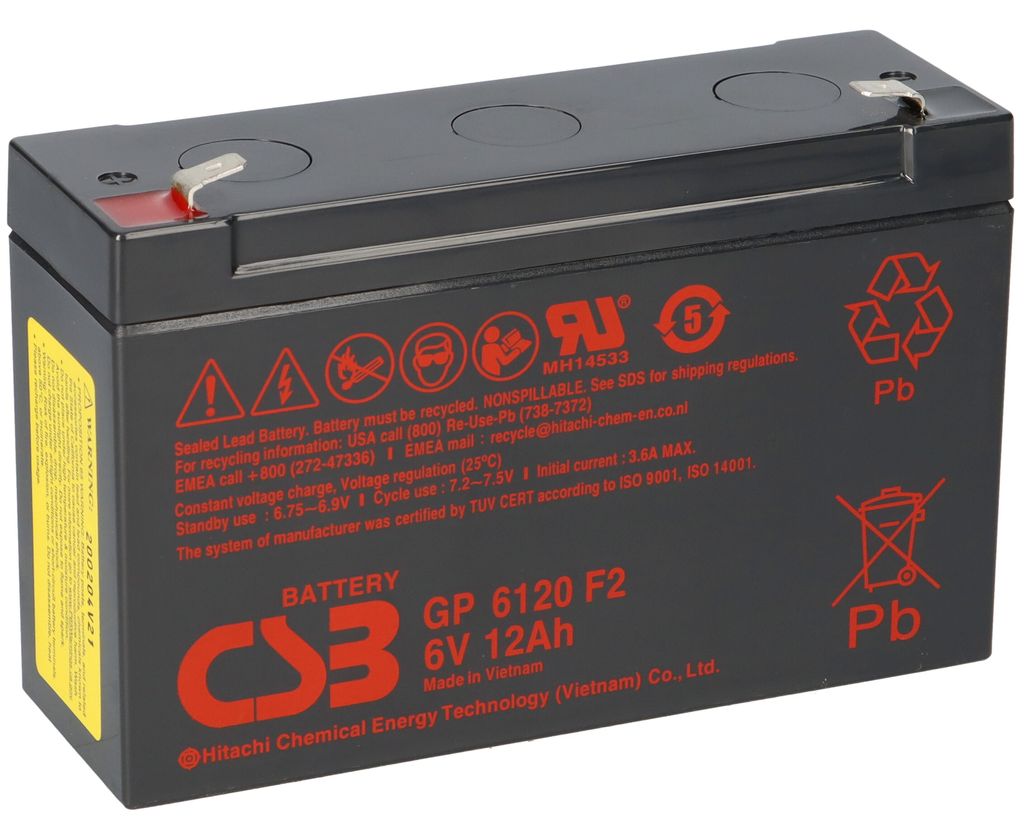 CSB Bleiakku 6V 12Ah GP6120F2 Hitachi wartungsfrei AGM Bleibatterie