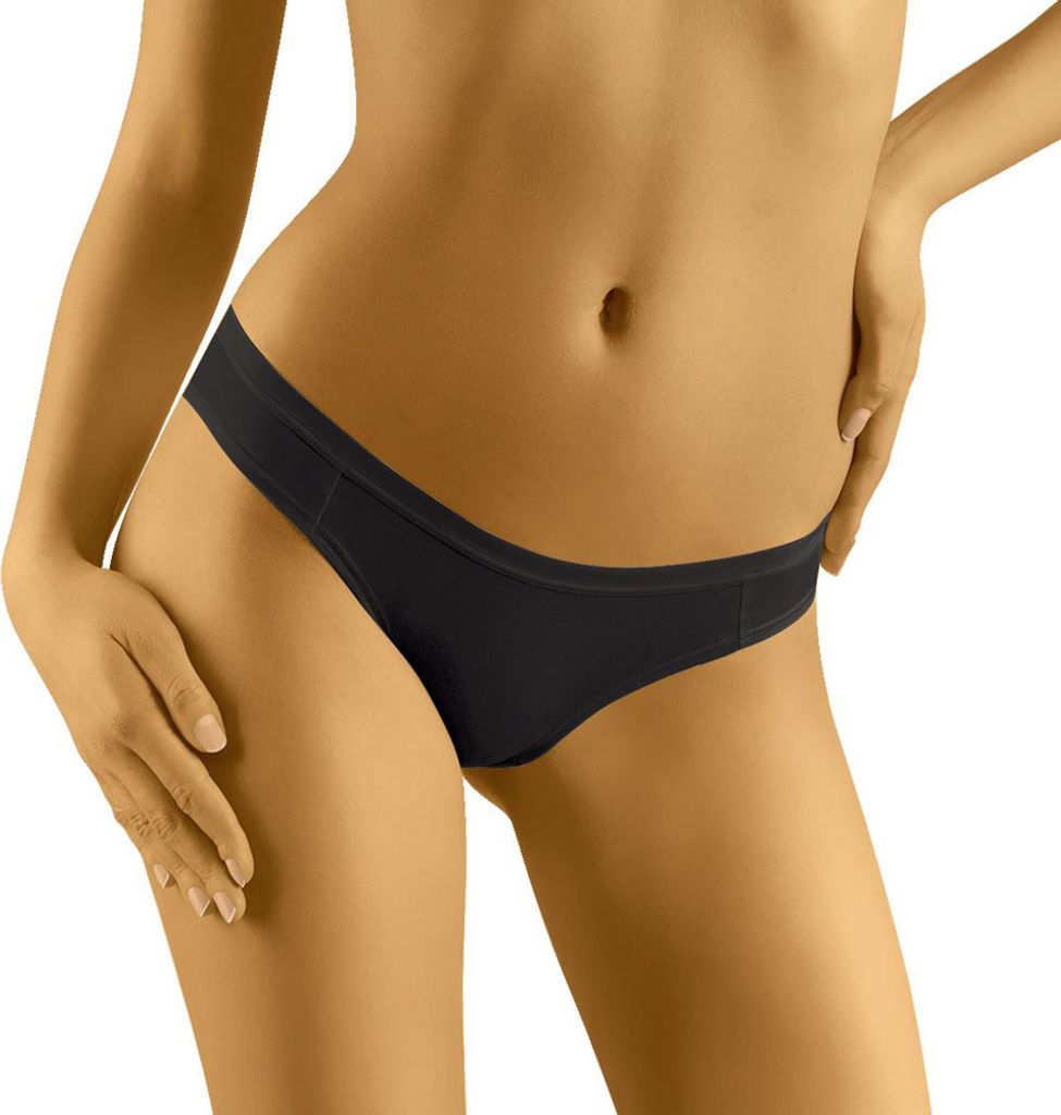 Wolbar WB179 Dame Slip Unterhose tiefer Bund glatt musterlos, Schwarz, S