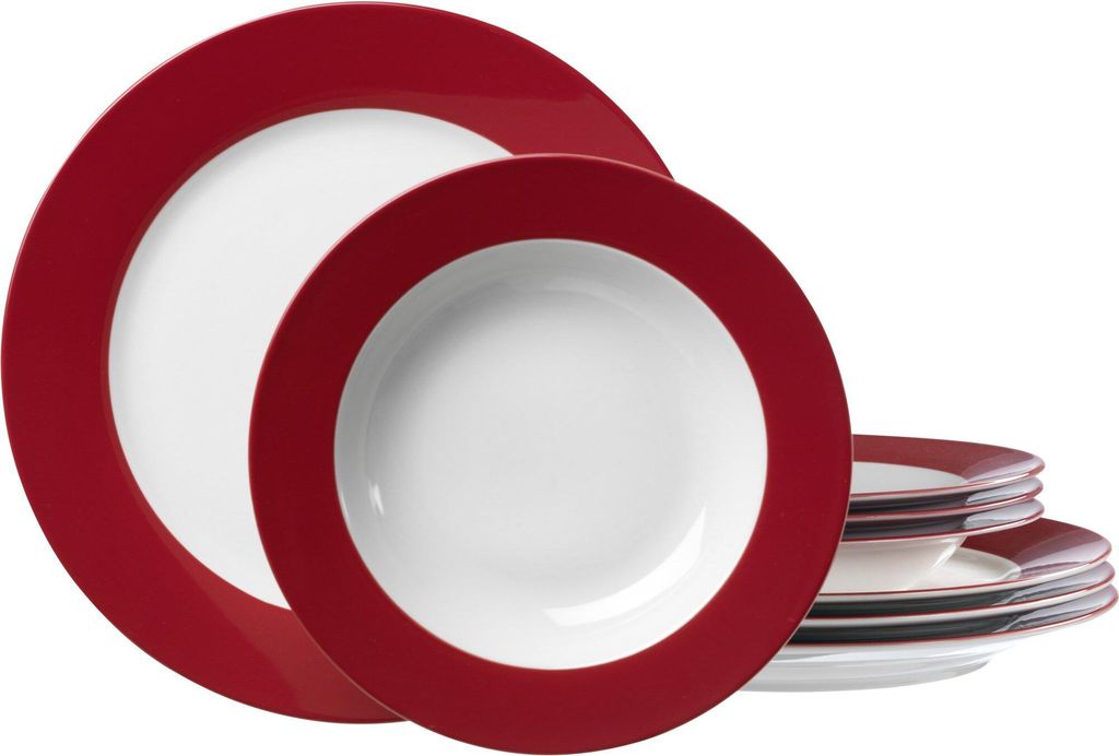 Ritzenhoff & Breker DOPPIO Tafelservice 8-tlg., Geschirrset, Service, Rund, Porzellan, Rot, 596717
