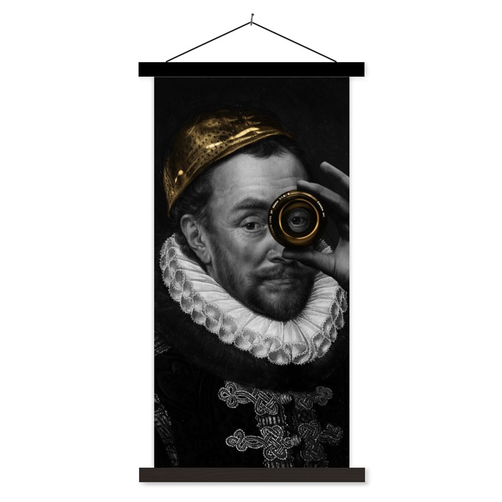 MuchoWow Textilposter Kunst - Gold - Schwarz - Weiß 40x80 cm mit schwarzem Rahmen - Wandemalerei