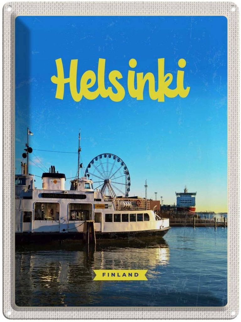 vianmo Blechschild 40x30 cm Helsinki Finnland Schiff Riesenrad Bildmotiv Reisemotiv Abenteuer Reisen Europa Urlaub