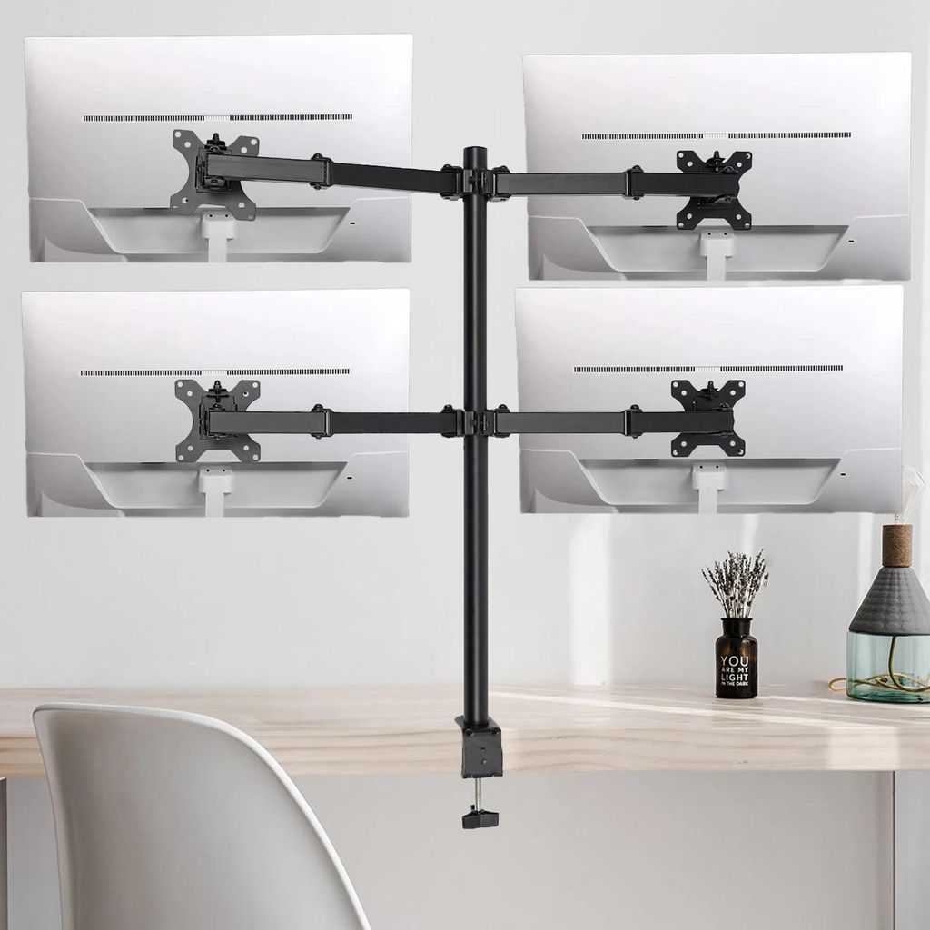 Monitorhalterung - 4-Bildschirm Tischhalterung - 360° drehbare Arme - Höhenverstellbar - 9 kg Tragkraft - Für 25–51 cm Monitore - Schwarz