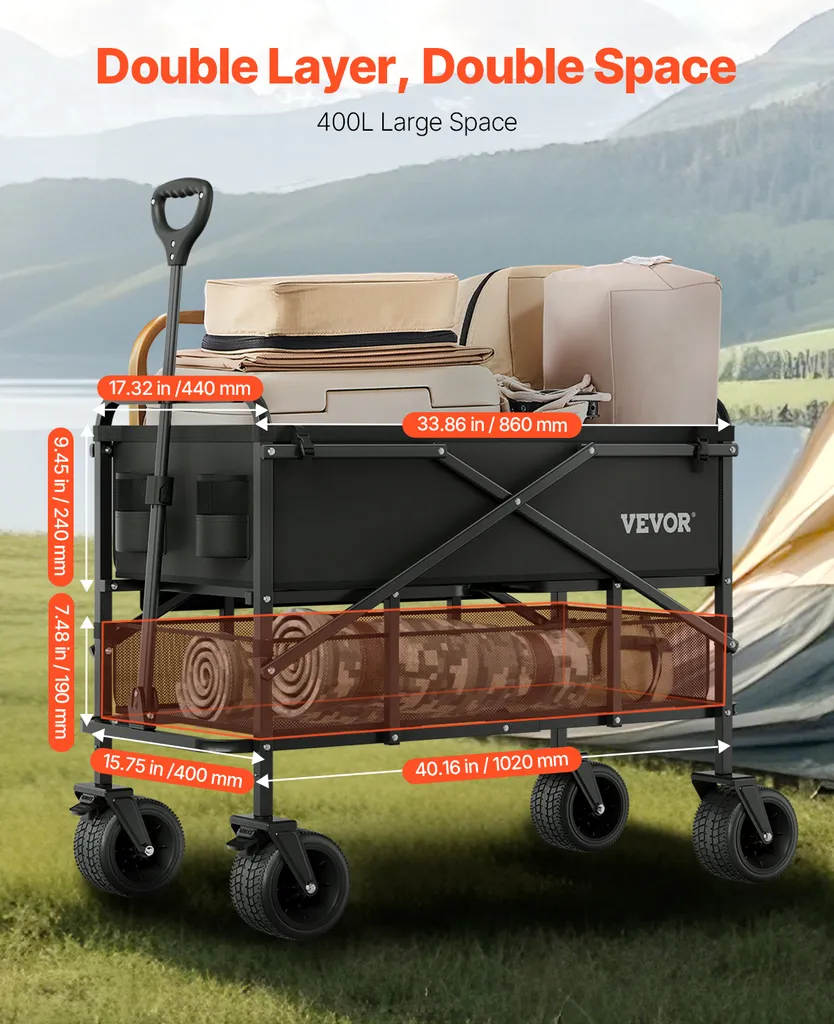 Chariot de Jardin Pliable VEVOR avec Roues Tout-Terrain Multi-Usage