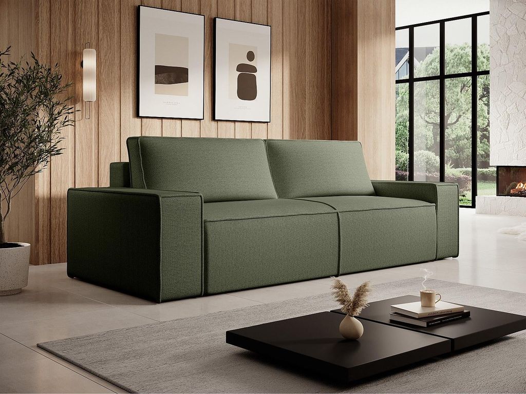 4-sitziges Schlafsofa aus grünem strukturiertem Velours - AMELIA