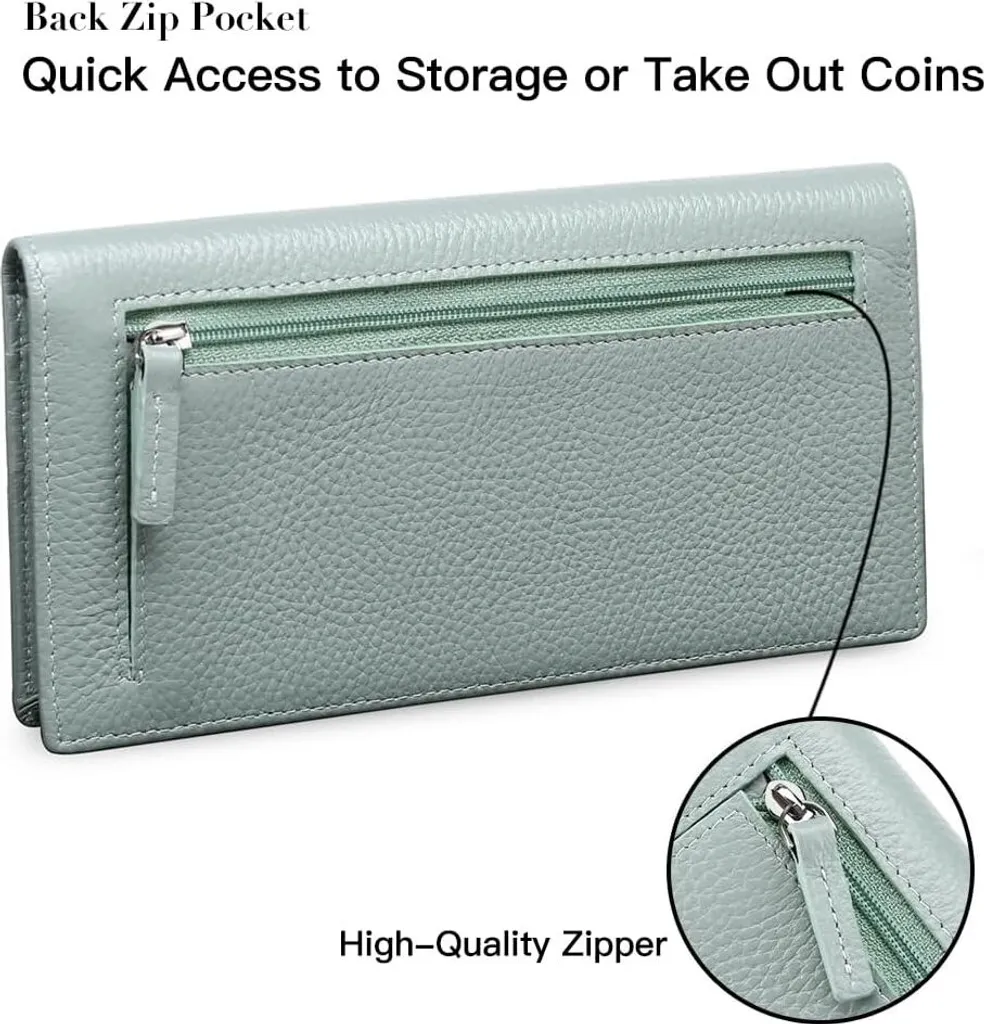Portafoglio sottile da donna in vera pelle con protezione RFID, 11 scomparti per carte e tasca per monete con zip - Pochette compatta da donna, elegante e pratica - 3