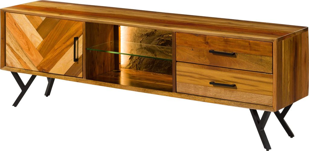 MASSIVMOEBEL24 TV-Board Altholz 180x40x56 natur lackiert AVIGNON #100