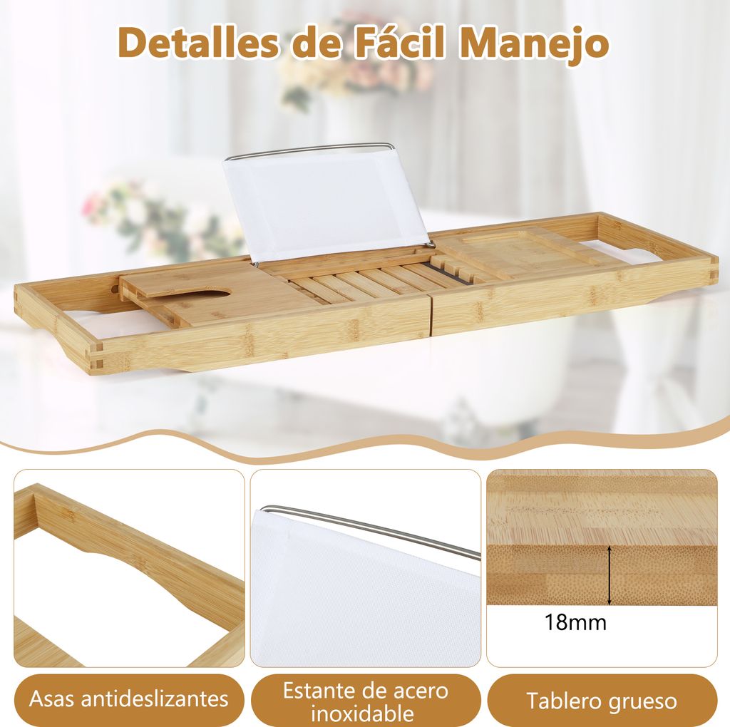 Badewannenablage Schwarz Ausziehbar - Bambus Brett Mit Tablet Halterung - Verstellbar 70-82cm