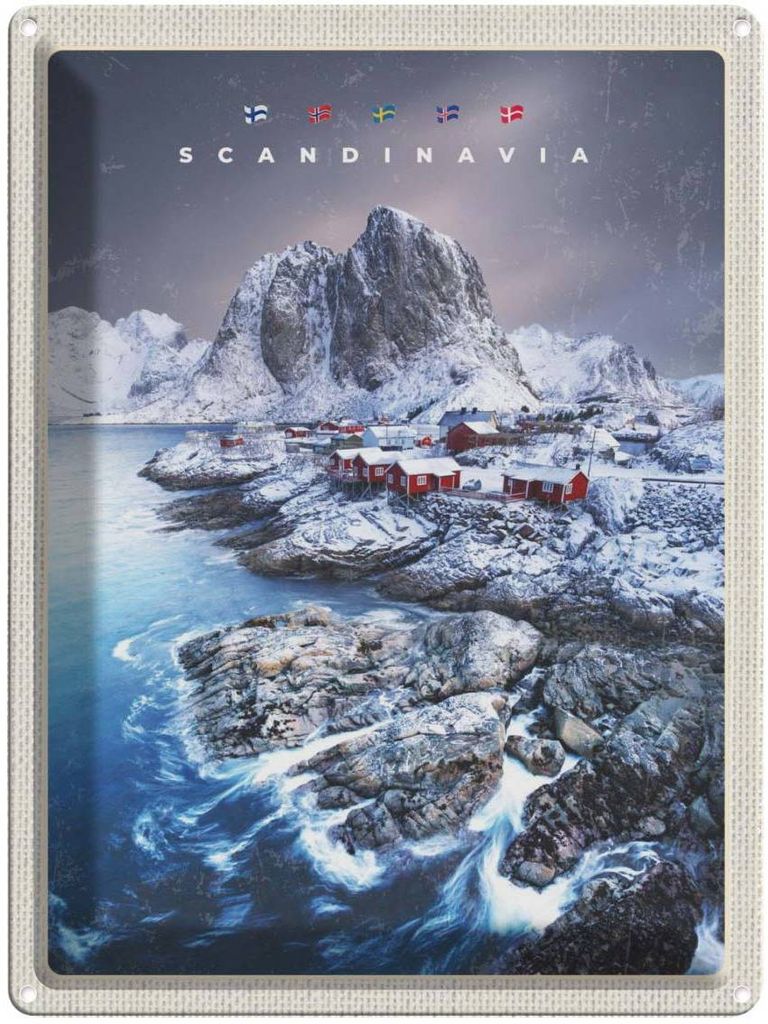 vianmo Blechschild 40x30 cm Skandinawien Schnee Meer Gebirge Bildmotiv Reisemotiv Abenteuer Reisen Europa Urlaub