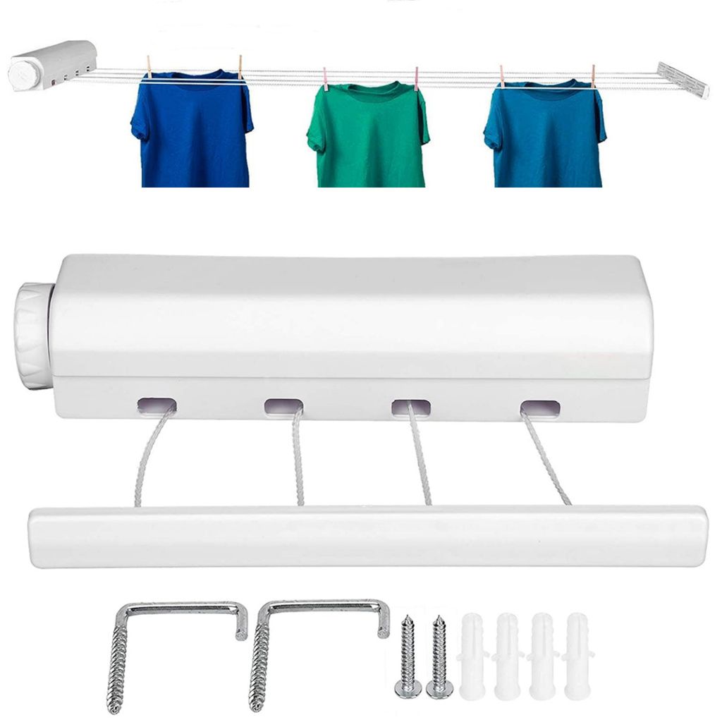 Wand-Wäscheleinen 4 Wäscheleinen wäscheleine balkon wäscheleinen schutzhülle mit Rückzugsperre zur Wandmontage inkl. Befestigungsmaterial