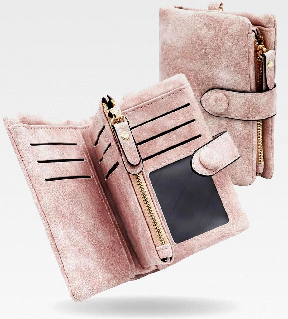 Kleine Damen Geldbörse – Geldbeutel aus veganem Leder mit zahlreichen Kartenfächern und Münzfach, Portemonnaie mit RFID Blocker (Rosa)