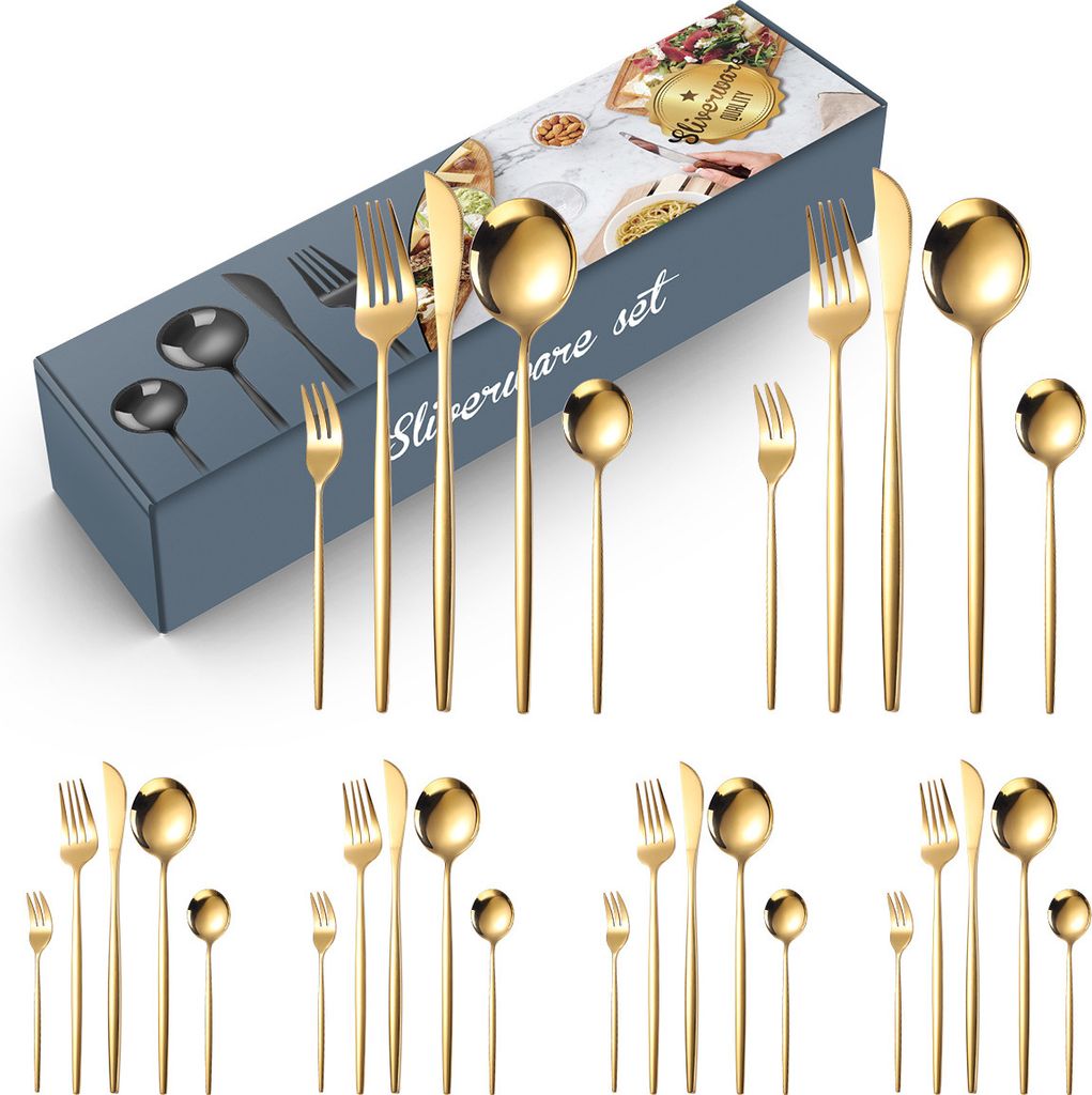 Goldenes Besteckset Für 6 Personen – 30-teilig Aus Edelstahl, Spülmaschinenfest